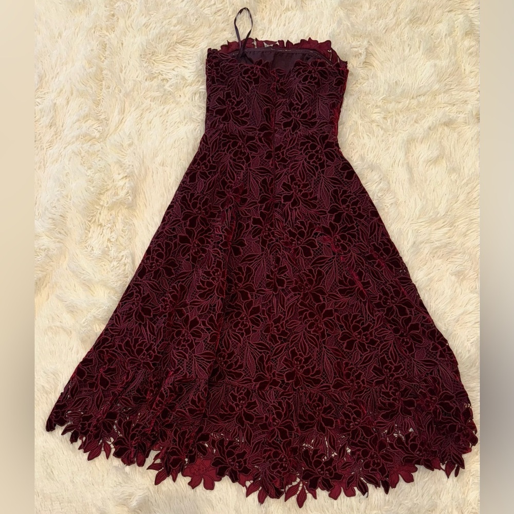 NEW Dress The Population Kailyn Velvet Floral Lace Strapless 
Ox blood Dress XS - Picture 6 of 8